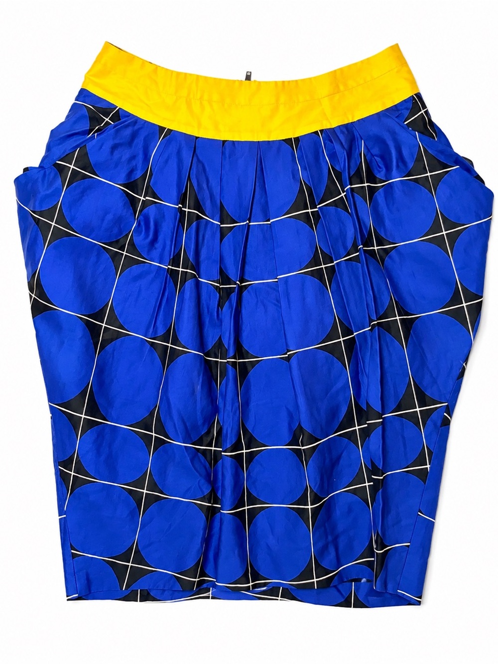 Odille Anthropologie Blue Polka Dot Yellow Waist Retro Mod Pencil Skirt Sz 0